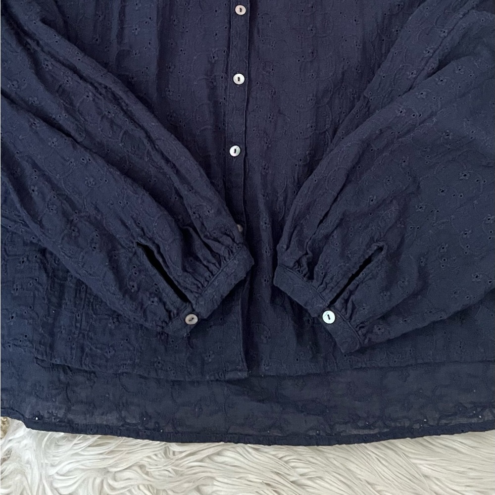 {Free People} From the Clouds Peasant Eyelet Blouse in Navy - Women's Small - Picture 11 of 13